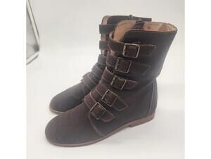 EUC OLUKAI  suede brown leather buckles ankle boots elima 8 love these